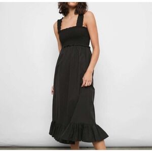Rails Black Smocked Square Neck Midi Dress Ruffle Straps Coastal Causal XS